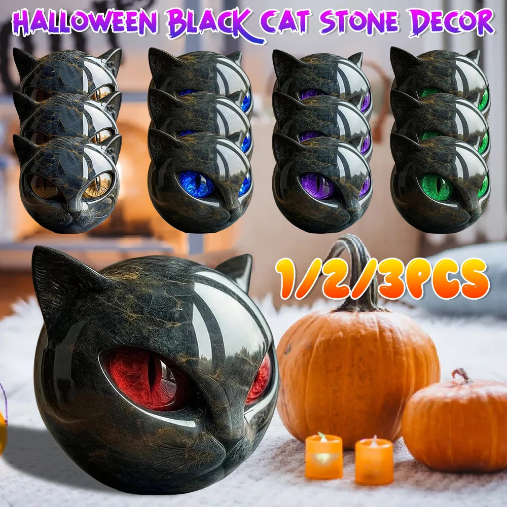 Black Cat Figurine Resin Cat Head Healing Stone Marble Texture Cat Stone Resin Cat Sculpture Ornament Cat Sculpture Craft Decor