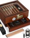 Cigar Humidor Cedar Wood Humidor Cigar Box Glass Top Desktop Humidor with Front Hygrometer Humidifier Divider Accessories Drawer