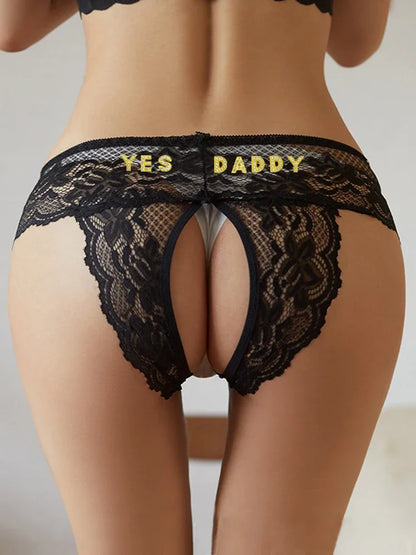 Plus Size Thongs Custom Name Lace Panties Open Crotch Temptation Erotic Customized Personalize Crystal Letter G-String Women