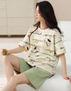 2-Pcs Women’s Cotton Pajama Set – Breathable Short Sleeve Summer Sleepwear with Cute Prints