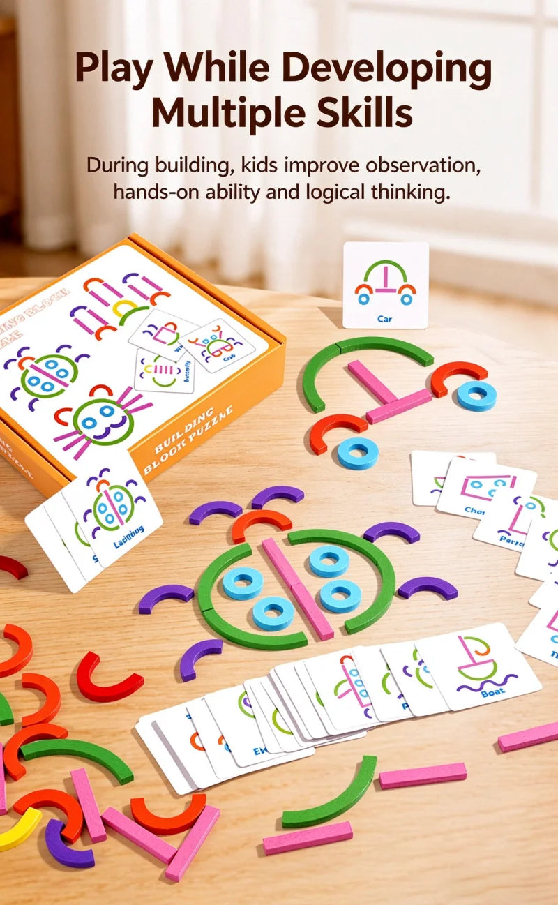 Wooden Creative Sticks and Rings Shape Building Puzzle