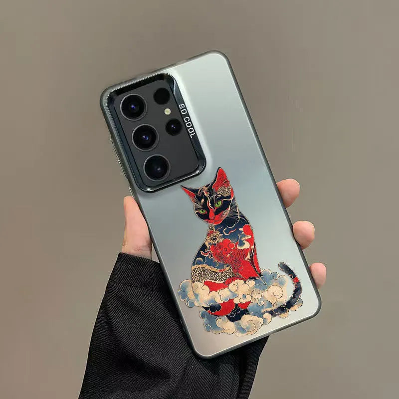 Colorful Japan Cat Design Phone Case For Samsung Galaxy S24 S23 S21 FE S25 S24 S23 S22 Ultra Plus Shockproof Laser Back Covers