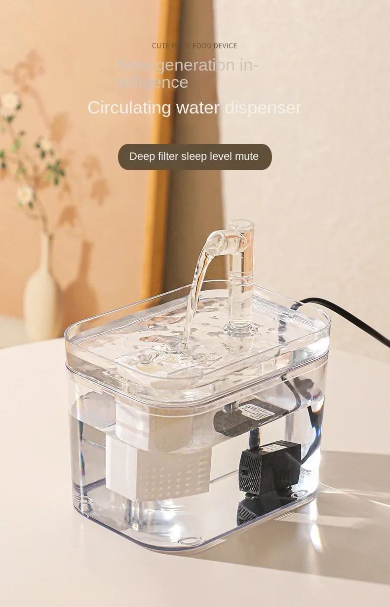 Automatic Pet Water Fountain Transparent USB Power Cat Water Dispenser 1500ml for Indoor Dog and Cat Water Feeding Supplies