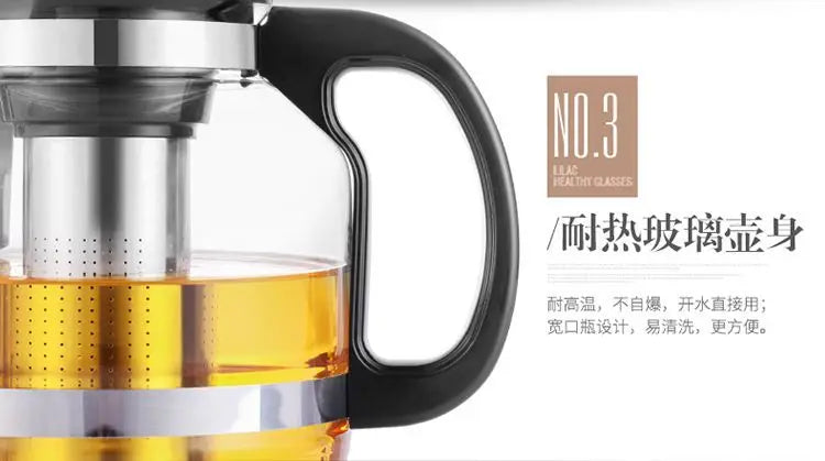 Heat Resistant Glass Teapot with Stainless Steel Strainer Large Capacity Tea Kettle 1.5L