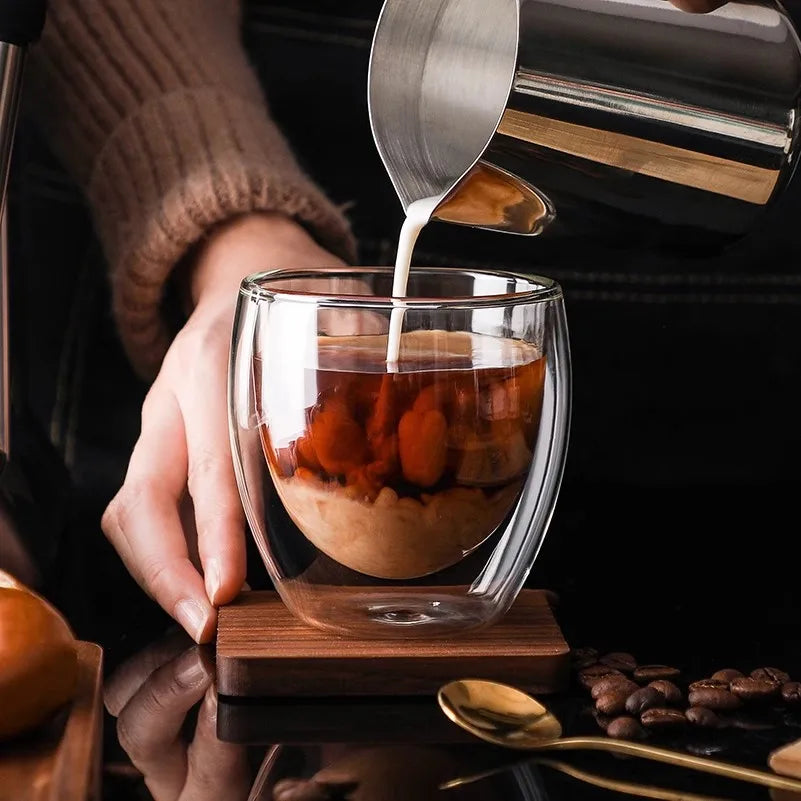 2/4/6pcs Screw Thread Espresso Cups Set Double Wall Glass Coffee Mugs Set 80ml Shot Glass Insulated Teacup Coffee Accessories