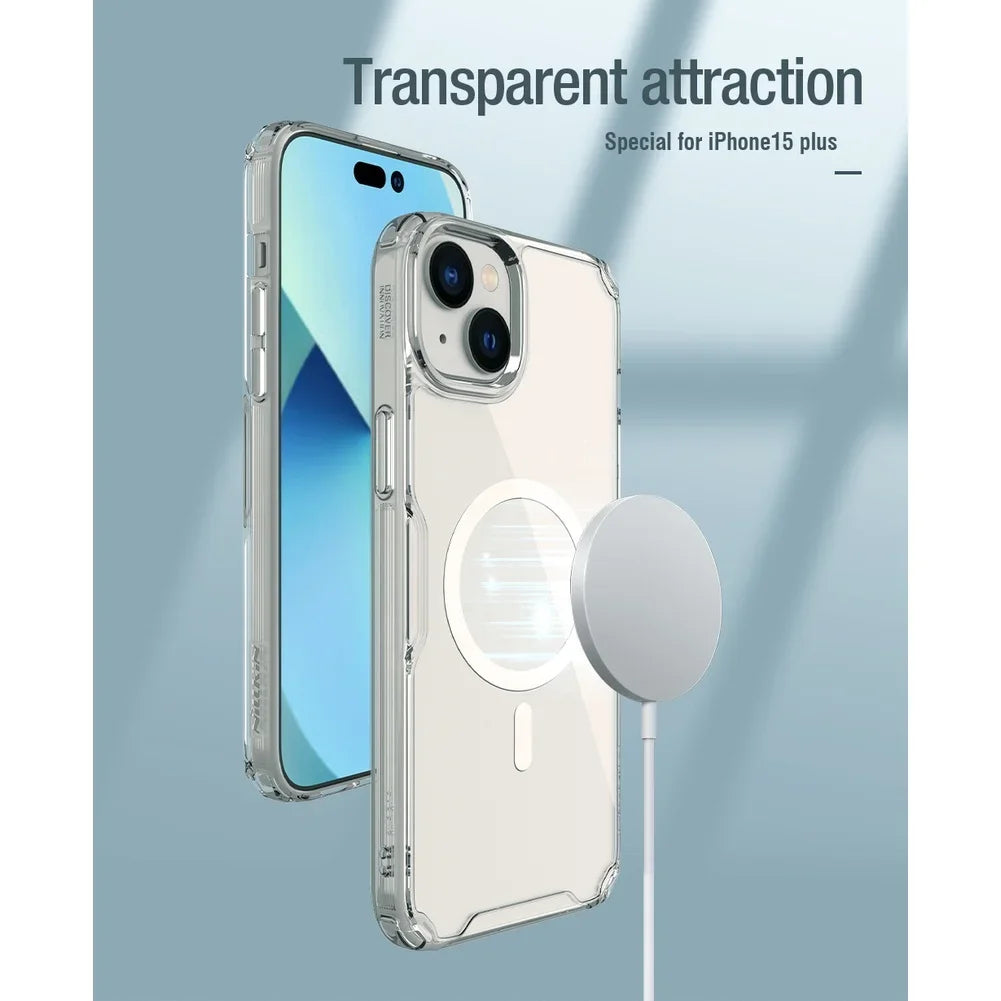 Nature Pro Case For iPhone 15 Plus Case Magnetic Ultra Thin Luxury Soft TPU Transparent Airbag Shockproof Back Cover