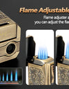 Cigar Lighter 4 Jet Flame, Refillable Butane Lighter with Cigar Cutter V Cut Cigar Punch Cigar Holder Cigar Draw Enhancer