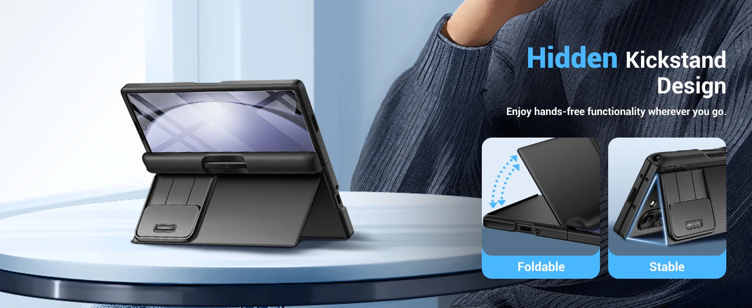 Big Stand For Z Fold 5 Case with Slide Camera Cover Built-in HD Screen Protector Full Body Heavy Duty Shockproof Slim Phone Case