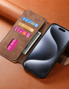 Flip Leather Wallet Case for iPhone 16 15 Pro Max 14 Plus 16E Magsafe Magnetic Detachable Card Slot Holder Cover