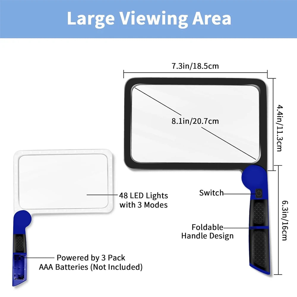 5X Full Page LED Magnifying Glass 48 LED Reading Magnifier