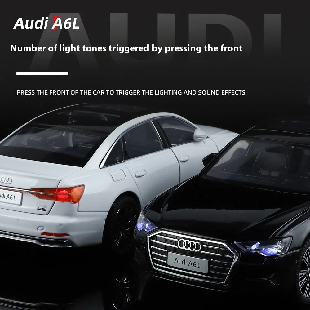 1:24 Audi A6 Alloy Diecast Vehicles Model Car Miniature Metal Sound Light Ornaments Gifts Collections Hobby Decoration Christmas