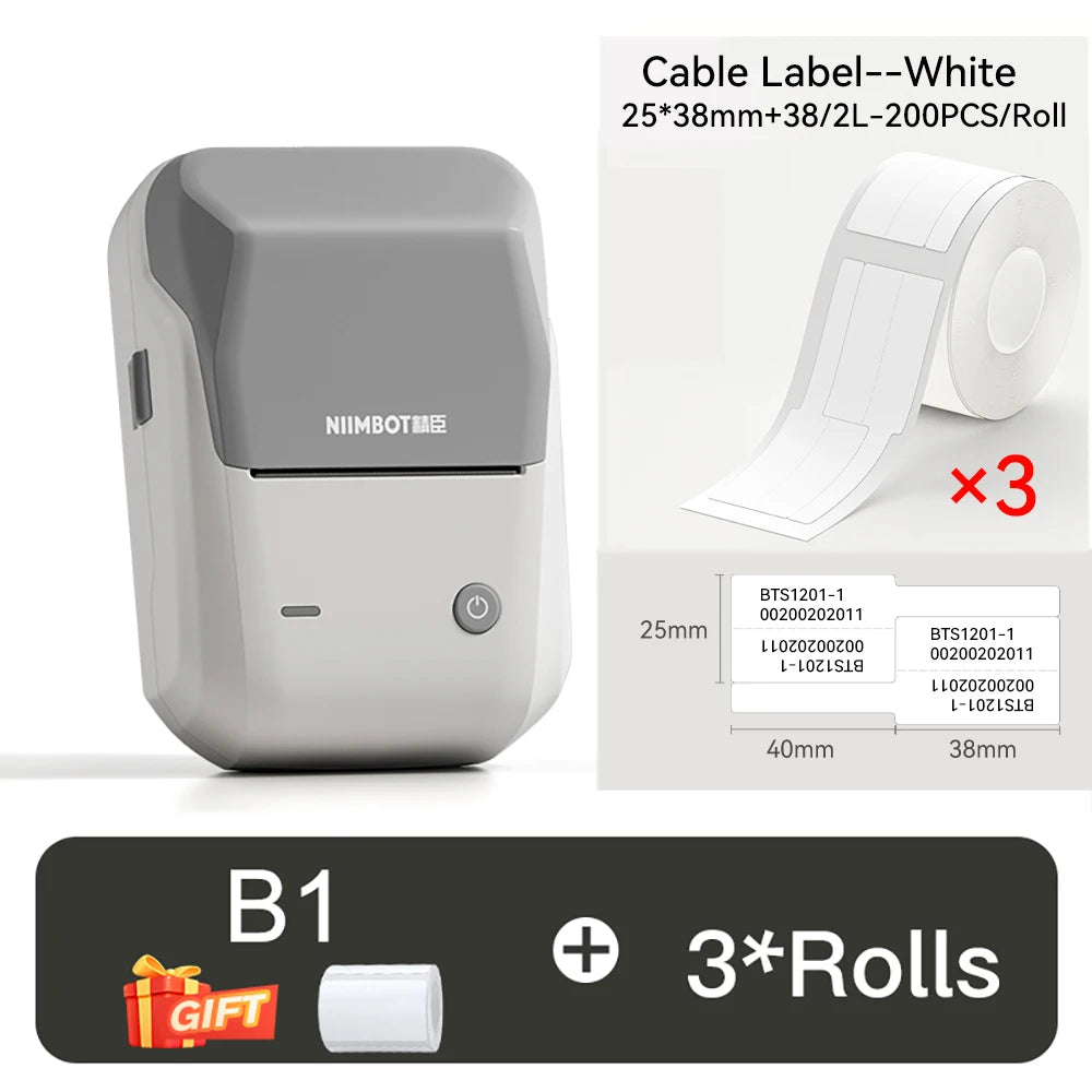 B1 Mini Thermal Label Printer, Bluetooth Wireless Sticker Maker 25–50mm, Portable Inkless Label Printer for Cable Management & Business