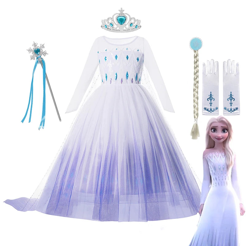 Frozen Princess Elsa Dresses For Girls Costume Kid Cosplay Snow Queen Fantasia Mesh Clothes Carnival Birthday Party Dress