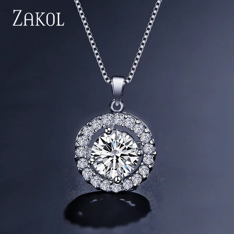 Simple Round Cubic Zirconia Pendant Necklace for Women Fashion Crystal Necklaces