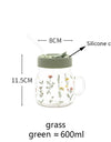 600/780ml Grass Pattern Mug With Straw And Lid Glass Tumbler With Graduated Heat Resistant Cup For Coffee Milk Drinkware