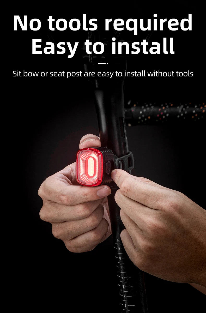 Smart Bicycle Brake Light IPx6 Taillight Type-C Bike Tail Rear Light Auto Stop LED Riding Warning Cycling Light