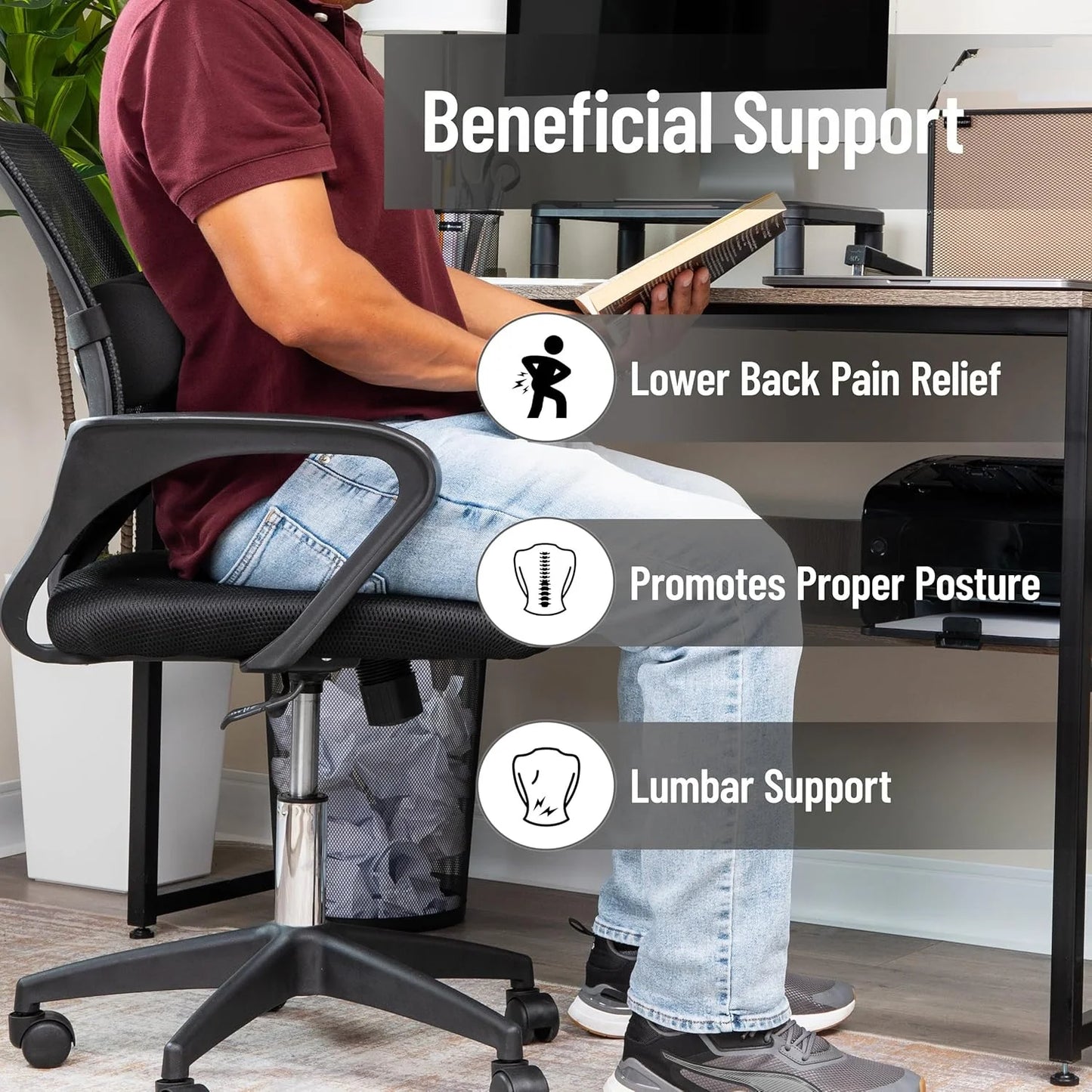 Ergonomic Back Support Cushion Waist Pillow Auto Seat Back Cushion Memory Foam Lumbar Support for Car Chair Office Accessories