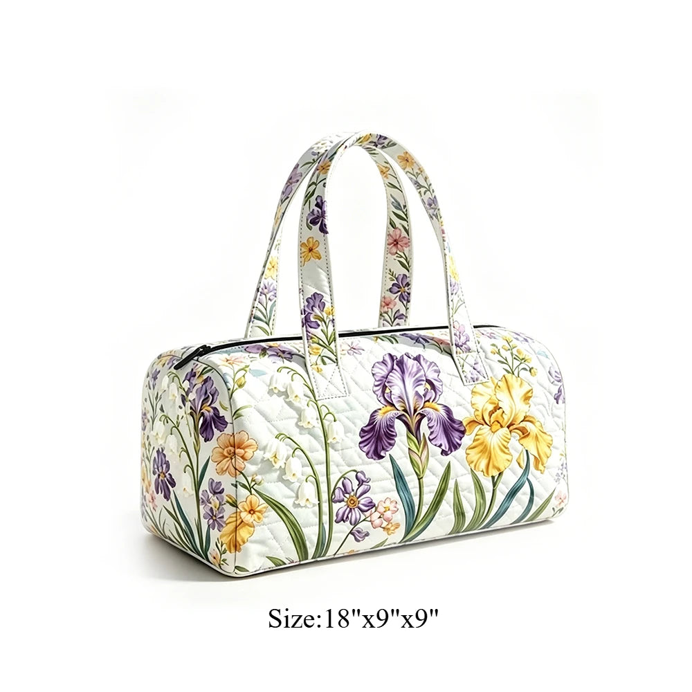 Animal Cow Floral Print Quilted Duffel Bag Weekender Travel Bag Lightweight Overnight Carry On Luggage for Gym Sports Getaway