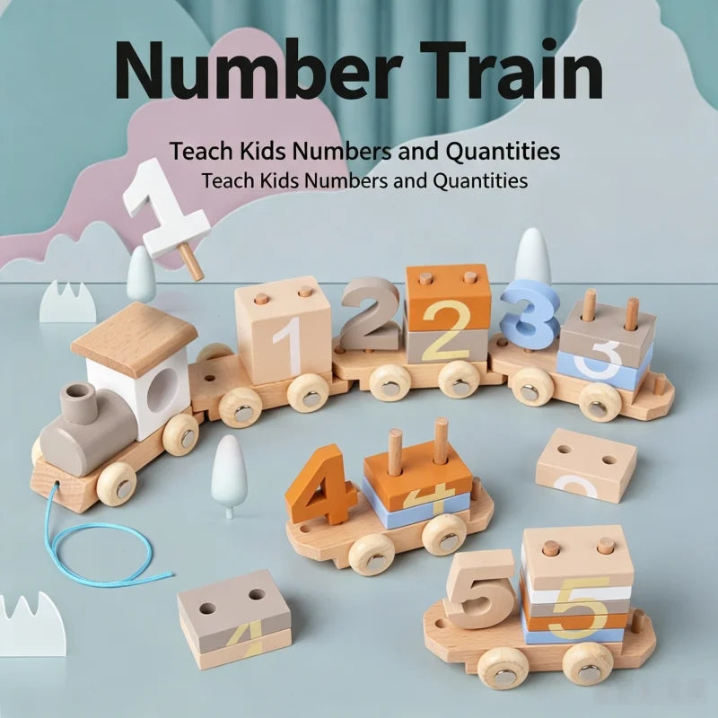 Wooden Number Learning Train Toy with Detachable Carriages