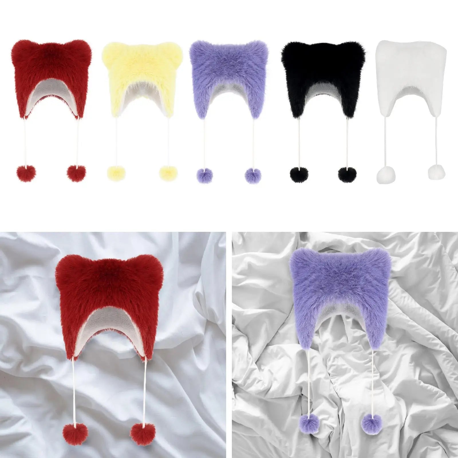 Women Bear Ears Trapper Hat Soft Winter Warm Hat for Holidays Biking Skating