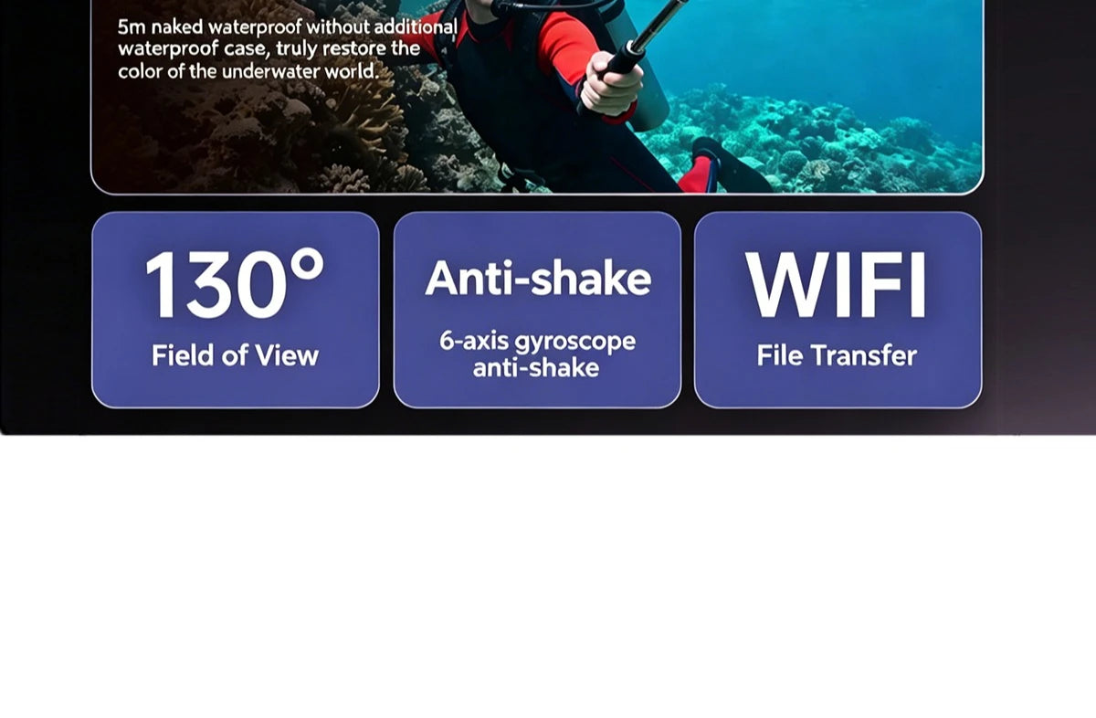 5K Action Camera 4K60FPS Waterproof Sport Camera with 6-Axis EIS Touchscreen Dual Screen