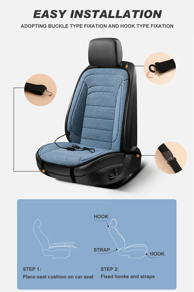 Heated Car Seat Cover 12V Fast Heating Seat Cushion Warm Plush Car Seat Heating Covers Seat Protector Auto Seat Heater Pads Mat