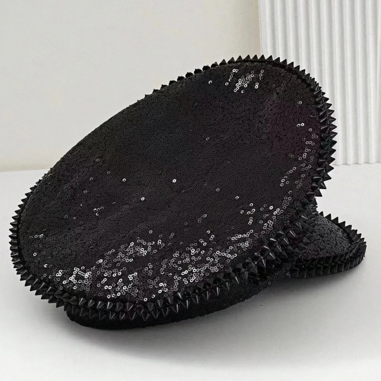 Black Sequin Festival Captain Hat Punk Rhinestone Masquerade Military Cap Handmade Sergeant Hat Bride Music Festival Cosplay