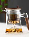 One Click Tea Separation Filtration Bottom Mountain View Glass Teapot With Wood Handle 700ml Kungfu Tea Water Separation Tea Pot