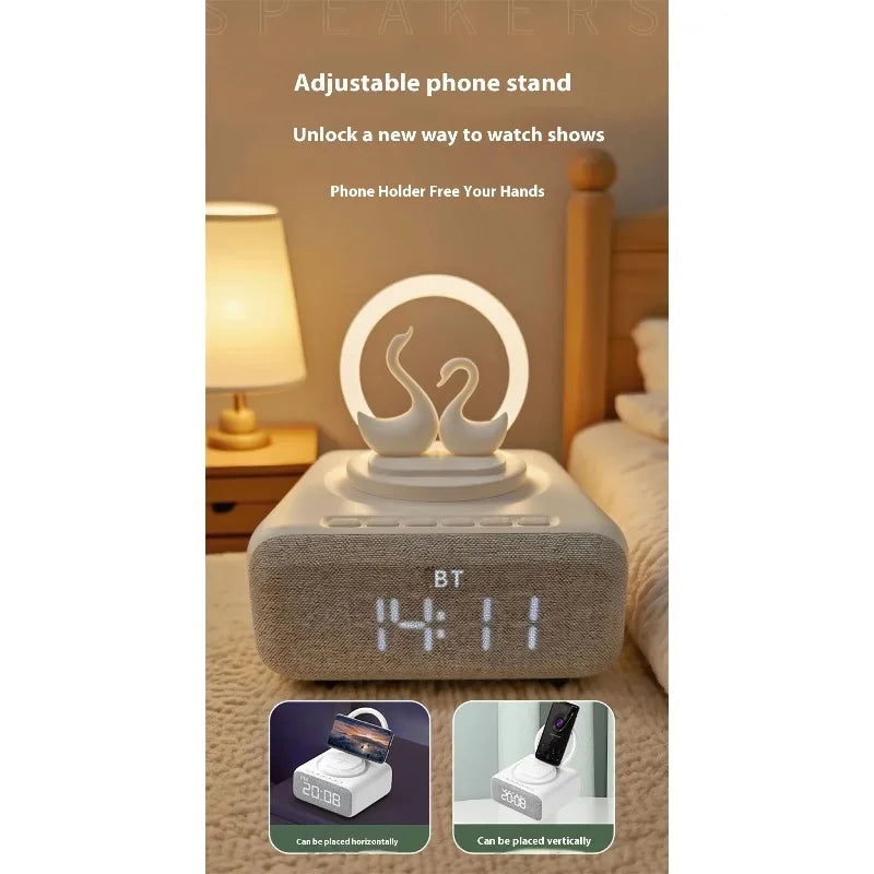Wireless Bluetooth 5.0 Speaker Multi functional Mobile Wireless Charging Creative Swan Night Light Bluetooth Audio Player