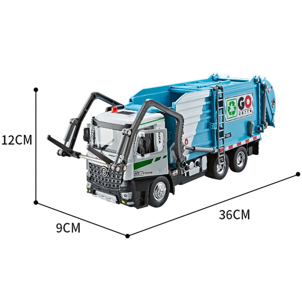 1:18 Electric Sanitation Garbage Truck Toy Cars Model Alloy Water Tanker Diecast Light Sound Vehicle 's Educational Toys