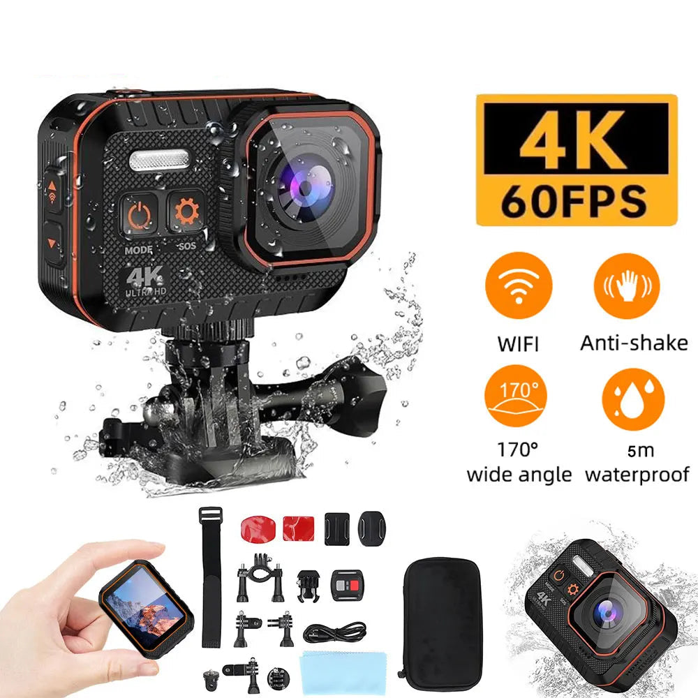 4K 60FPS Mini Action Camera Wifi Outdoor Sport Anti Shake 170° Wide Angle Waterproof Camera Pro Bike Motorcycle Helmet Body Cam