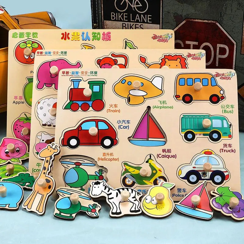 Montessori  Wooden Puzzle Toys  Cognitive Letter Number Hand Grab Puzzle Board Early Educational Toys for 2 to 4