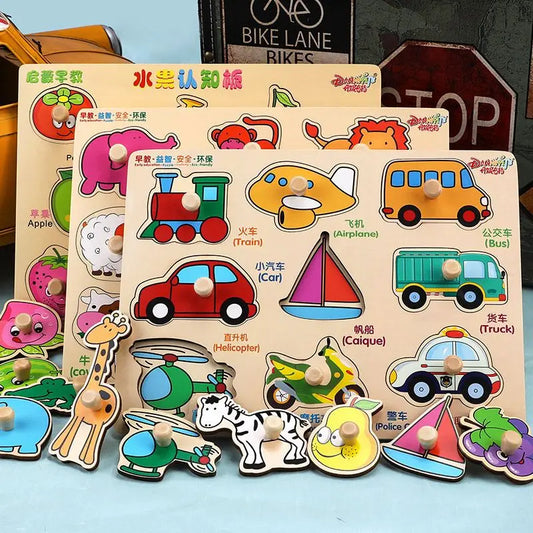 Montessori Wooden Puzzle Toys Cognitive Letter Number Hand Grab Puzzle Board Early Educational Toys for 2 to 4