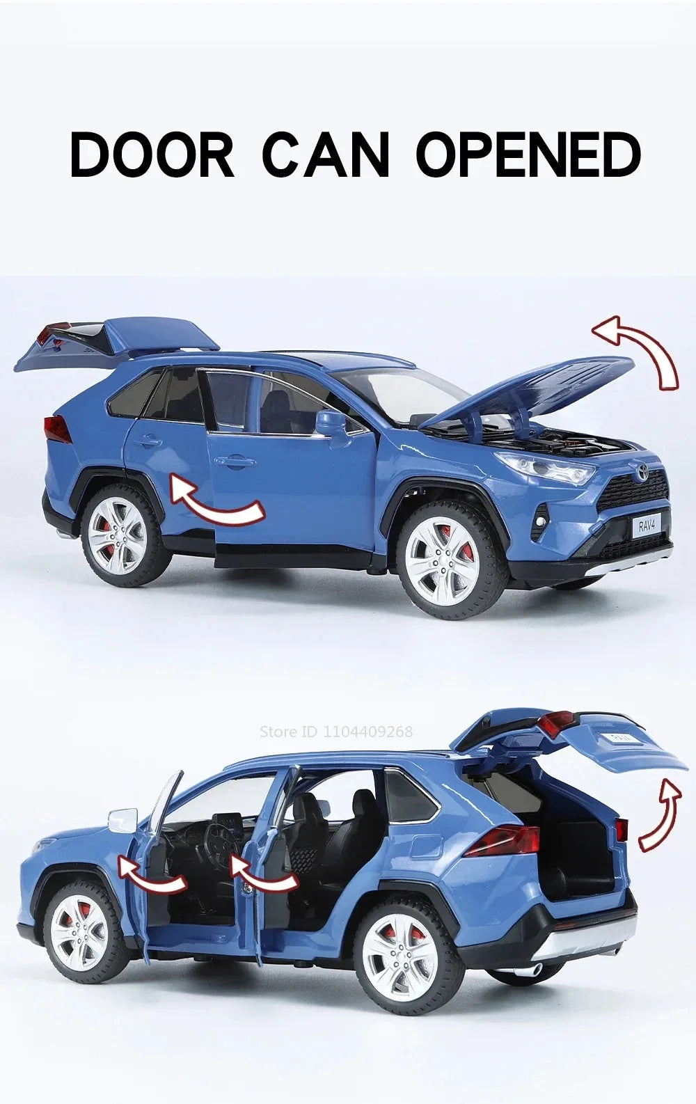 1:24 Scale RAV4 Camry Model Car Toy Metal Diecast Simulation Collection Sound & Light Vehicles Models Hobby Ornaments Gifts