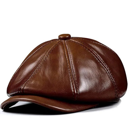 Spring Genuine Leather Hat Cap Cowhide Beret Warm  Cotton Men Padding Brand Brown/Black Duck Hat