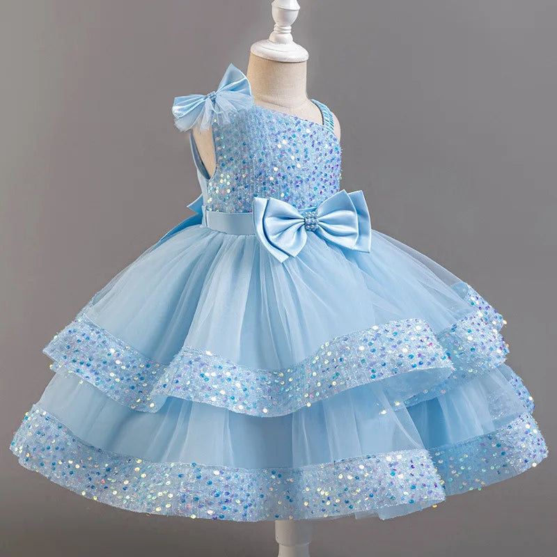 New Girls Sequin Tulle Cake Dress - Sparkling Layered Princess Gown for Baby‘s 1st Birthday & Banquet
