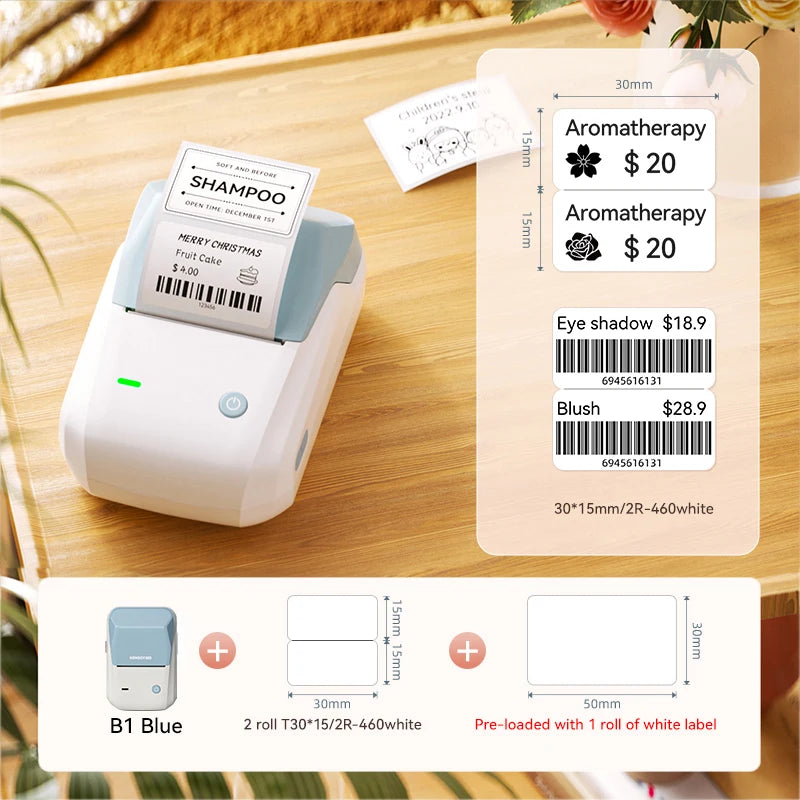 B1 Portable Label Printer, Bluetooth Wireless Mini Thermal Label Maker 20–50mm, Inkless Sticker Printer for Home & Business