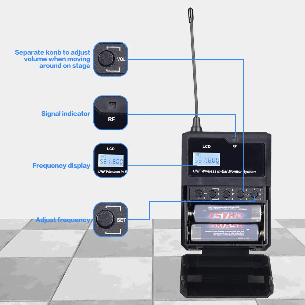 Professional UHF Wireless In Ear Monitor System Rack Mount Stereo Audio Monitoring Kit