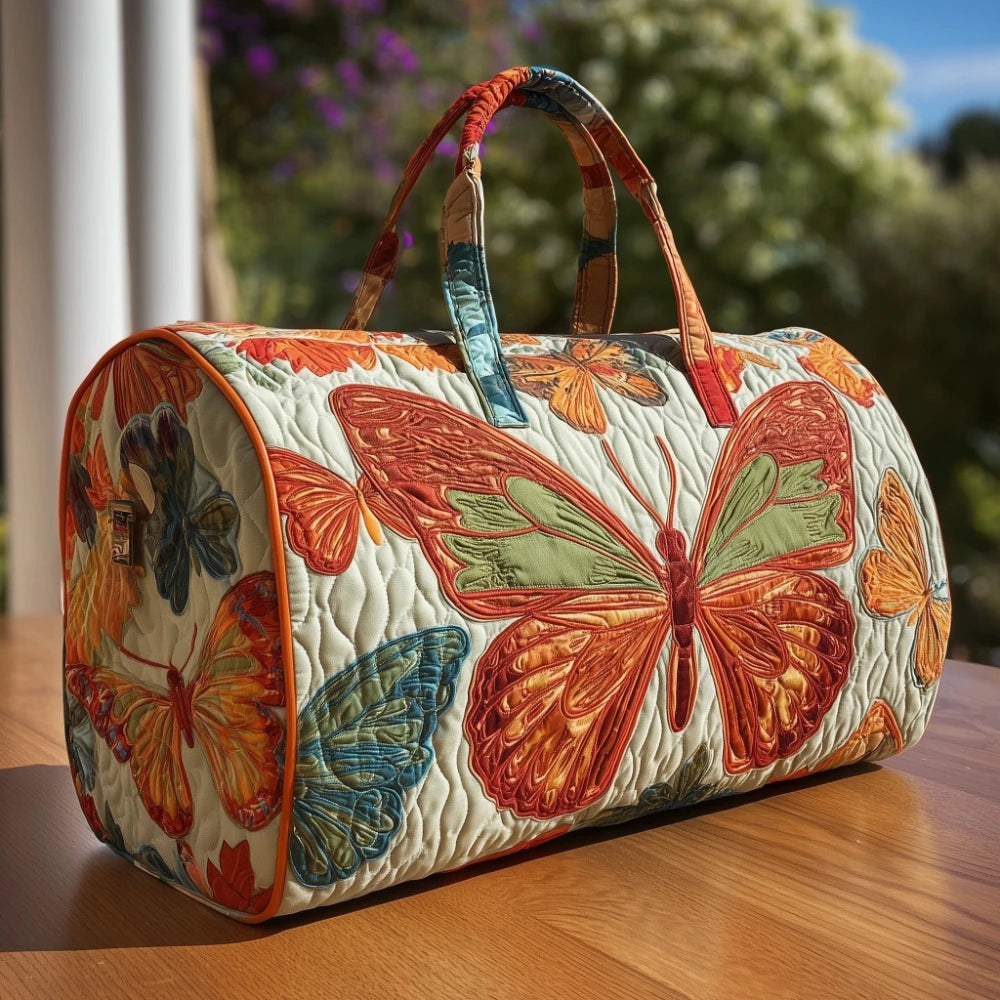 3D Quilted Duffel Bag Butterfly Print Colorful Roses Hydrangea Travel Weekender Large Capacity Gym Bag Women Vibrant Boho Style