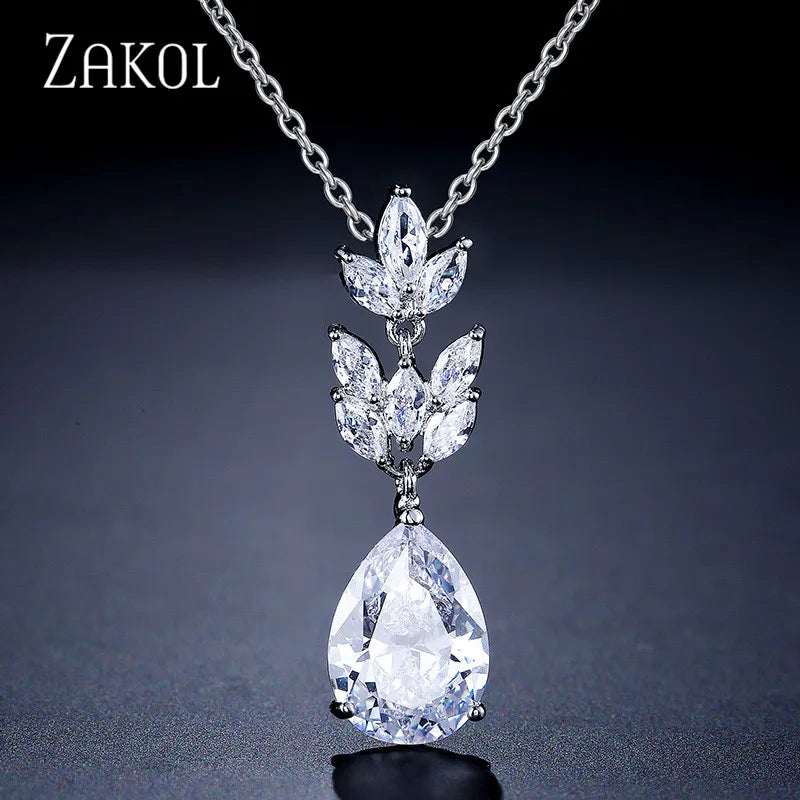 Water Drop Cubic Zirconia Pendant Necklace