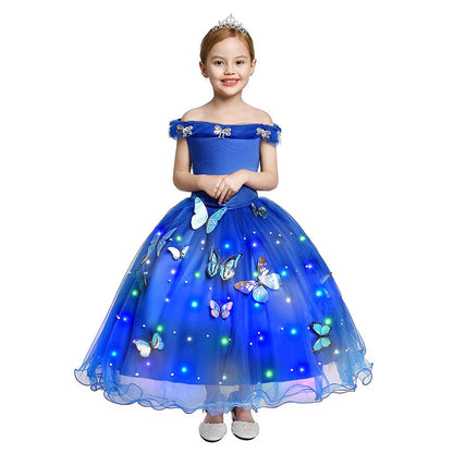 Led Light up Girls Cinderella Princess Dress Disney Cinderella Cosplay Christmas New Year Party Costume Kids Birthday Gown