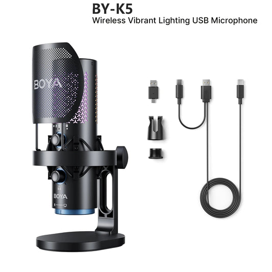 K5 USB Microphone for Gaming Live Streaming on PC Mac,Headphone Jack/Touch-Mute Button/RGB/AI Noise Reduction/Gain Control