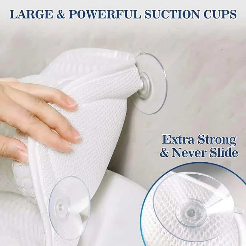 4D SPA Pillow 6 Suction Cup Bathtub Massage Pillow Bathing Neck Back Support Headrest Bathroom Non-Slip Cushion
