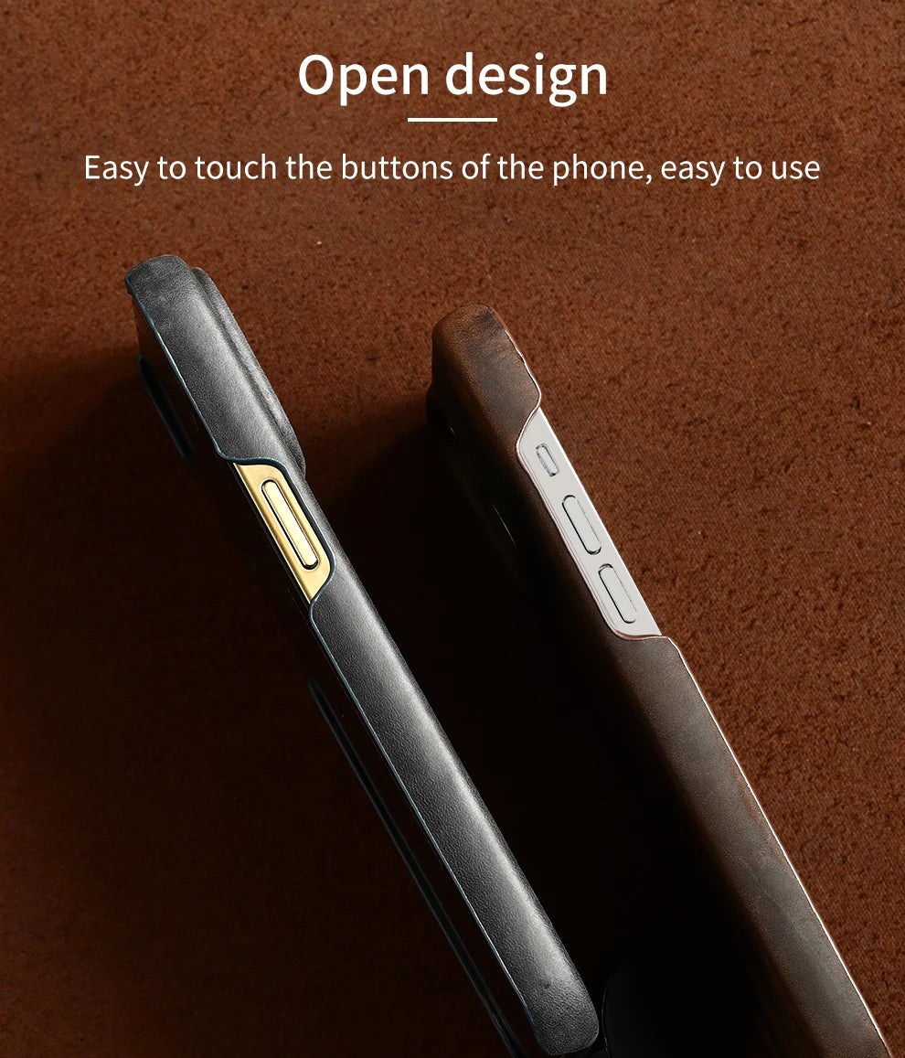 Retro Cowhide Phone Case for iPhone 16 15 14 Pro Max 16Pro 14Pro 15Pro Luxury Crazy Horse Genuine PULL-UP Leather Back Cover