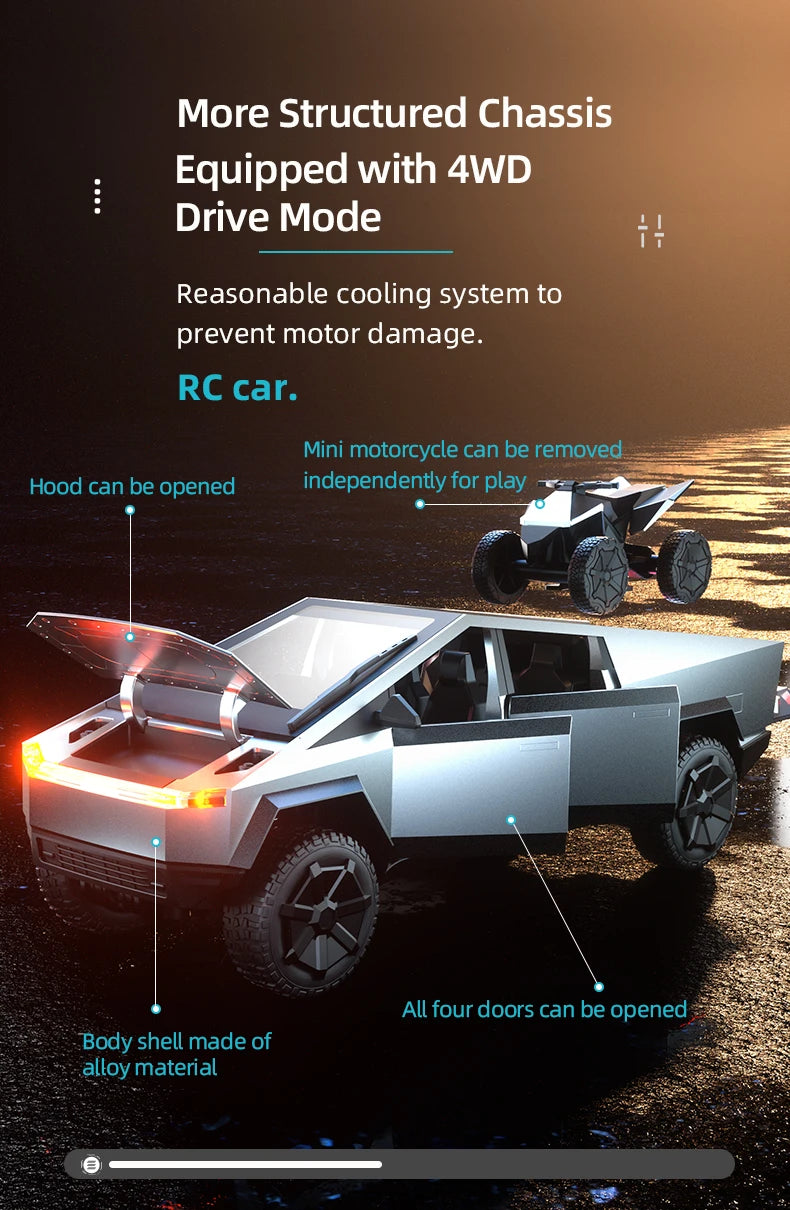 RC Car Alloy Cyber truck Car model Simulation Off-road Vehicle  Camping Equipment Pickup Truck s Toys Boy Gifts