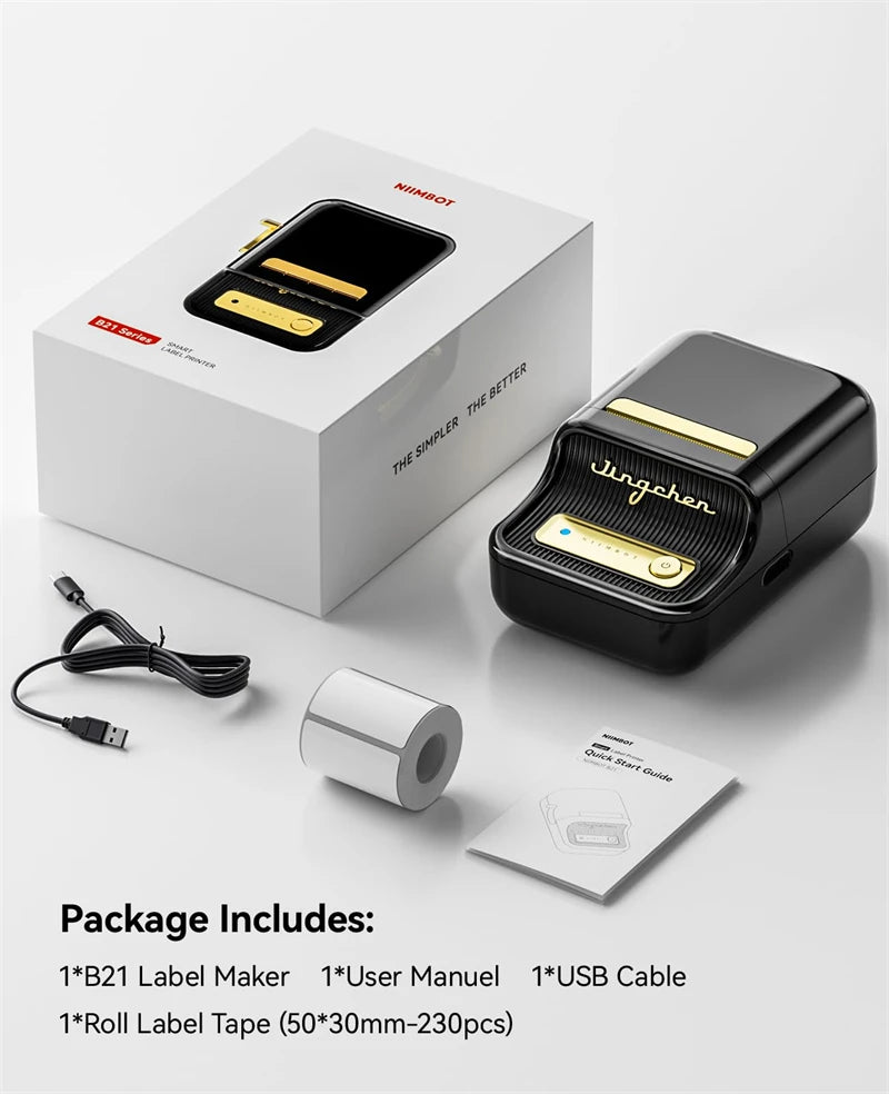 B21 / B21 Pro Thermal Label Printer, Bluetooth Wireless Sticker Maker 20–50mm, Portable Inkless Barcode Label Printer for Office & Retail