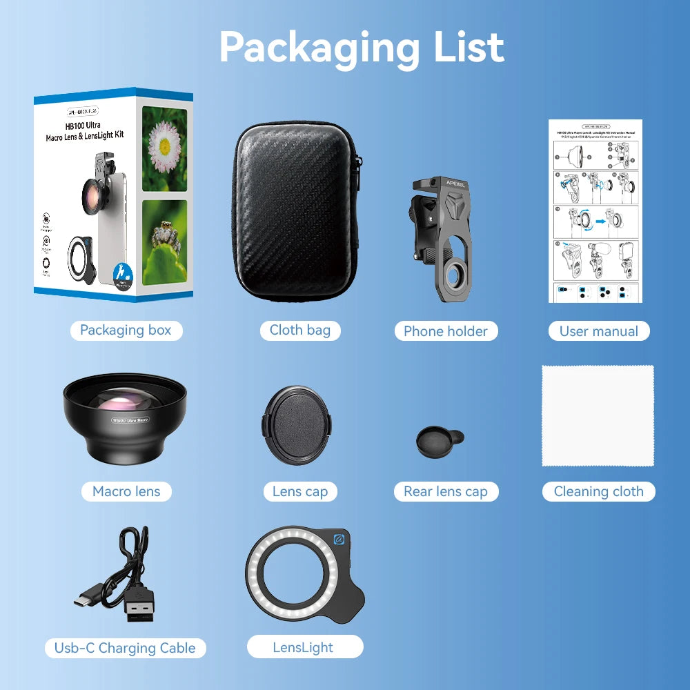 100mm Ultra Macro Phone Lens with LED Fill Light