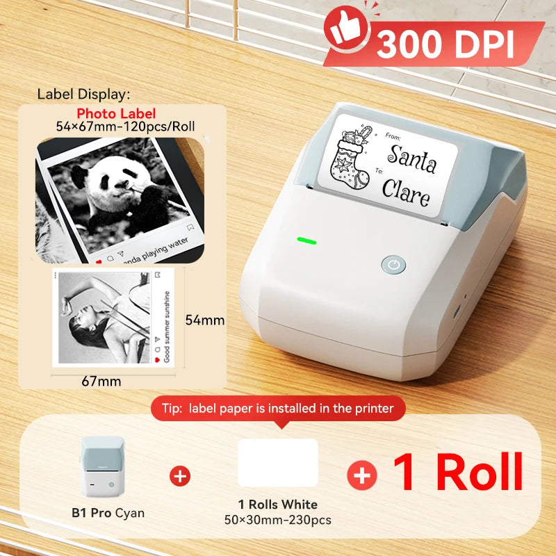 B1 Pro Label Printer 300 DPI, Bluetooth Thermal Label Maker with Red & Black Printing, Photo Labels for Business & Home