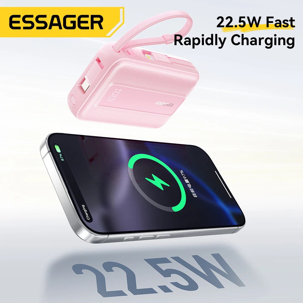 20000mAh Mini Power Bank 22.5W PD Fast Charging Portable Charger with Built-in Cables & Digital Display