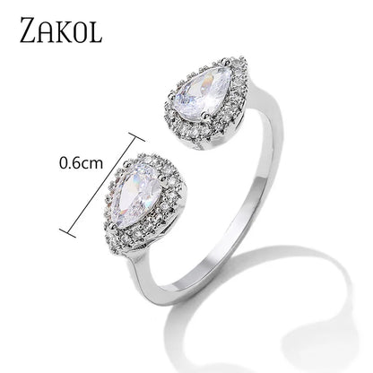 Classic Water Drop Cubic Zirconia Open Rings Wedding Bands Ring